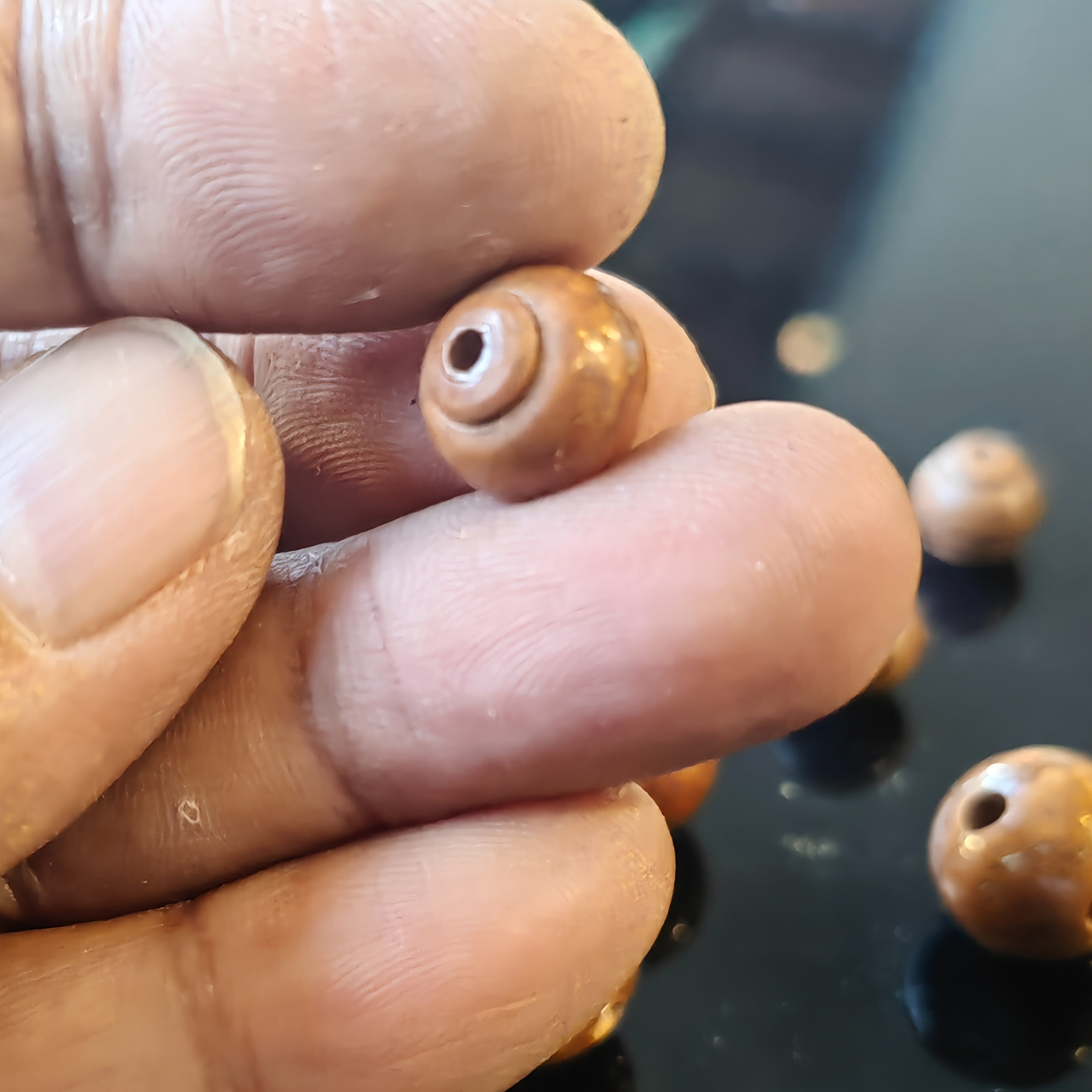 Natural Dark Brown Phoenix Eye Bodhi Beads, 3pcs Set